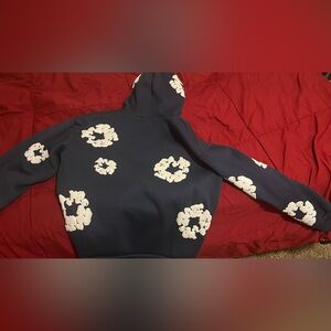 Navy Hoodie with White Floral Design
